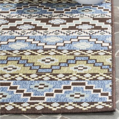 Blue and Cream Synthetic Stain-Resistant Indoor/Outdoor Rug
