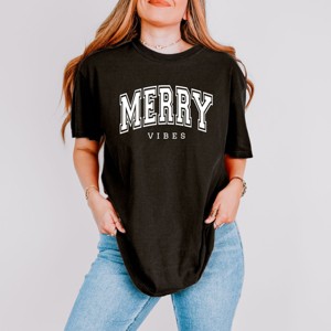 Simply Sage Market Merry Vibes Varsity Thick Outline Garment Dyed Tee - 1 of 4