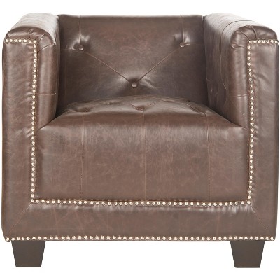 Bentley Club Chair with Silver Nail Heads - Antique Brown - Safavieh