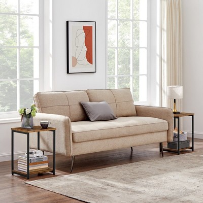 Rustic Brown and Black 2-Tier Particleboard End Tables Set