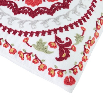 Red and White Embroidered Cotton Polyester Euro Pillow Covers