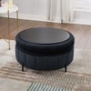 Kumasinova 31.5"W Round Velvet Ottoman with Reversible Lid,Versatile Coffee Table Ottoman for Living Room,Accent Footstool,275lbs Max - 3 of 4