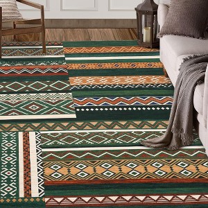 Machine Washable Area Rug Geometric Vintage Carpet Foldable Thin Non-slip Indoor Rug for Living Room Dining Room Soft Short Pile Neutral Floor Cover - 1 of 4