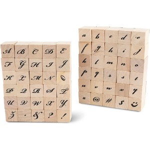 Juvale 60-Pack Wood Rubber Stamps, Cursive Alphabet Stamp Set, 0.6 x 0.6 x 0.9 In - 1 of 3