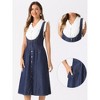 INSPIRE CHIC Women's Button Front Classic U Neck Overall Denim Midi Dress with Pockets - 2 of 4