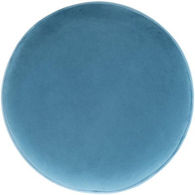 Sky Blue Velvet and Gold Round Ottoman