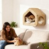 Angel Sar Wall Mounted Cat House, Natural Cattail Wooden Cat Bed with Plush Cushion, Multi-Entrance Hideaway for Cats up to 12lbs - 2 of 4