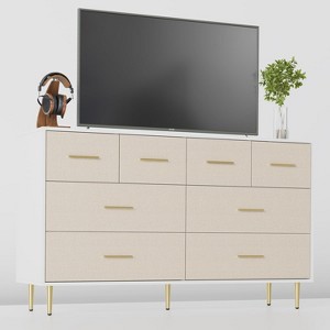 8-Drawer Dresser, Modern White Fabric Dresser w/Gold Handles & Legs, Chest of Drawers for Bedroom, Living Room Storage Organizer, TV Stand - 1 of 4