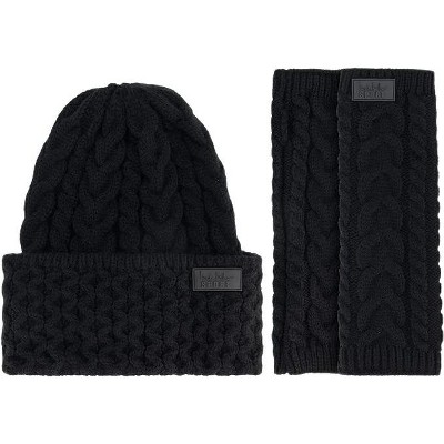 Nicole Miller Women's Winter Cable Knit Beanie Hat  & Arm Warmer Sleeves, Gift Set for Women (Black)