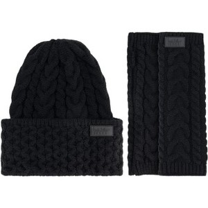 Nicole Miller Women's Winter Cable Knit Beanie Hat  & Arm Warmer Sleeves, Gift Set for Women (Black) - 1 of 1