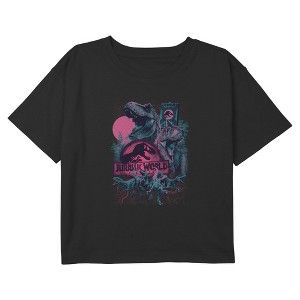 Girls Jurassic Park: Dominion Magenta Dinos Logo Graphic Graphic Cropped T-Shirt - 1 of 3