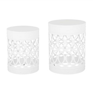 2pk Mellie Outdoor Round Iron Side Tables White - Christopher Knight Home: Elegant Cut Design, No Assembly Required - 1 of 4