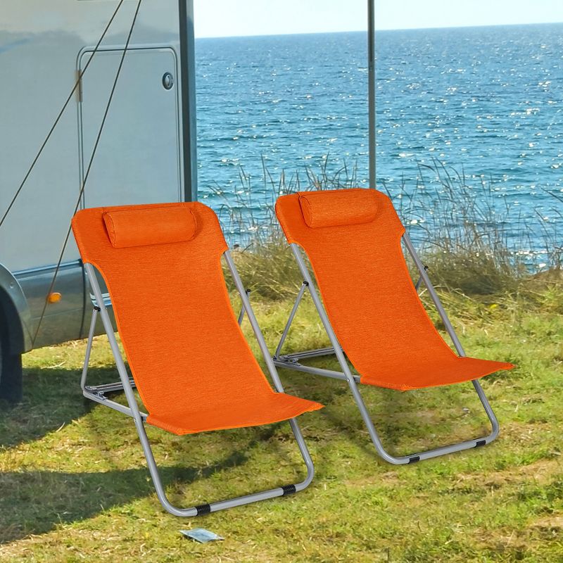 Costway Set of 2 Beach Chair Portable 3-Position Lounge Chair w/ Headrest Blue\Green\Orange, 3 of 11