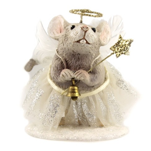 Christmas Pixie Mouse - Angel Polyresin Bell Star - - Wand - Off-white One - Td9035 3.75 Inches Figurine Target 