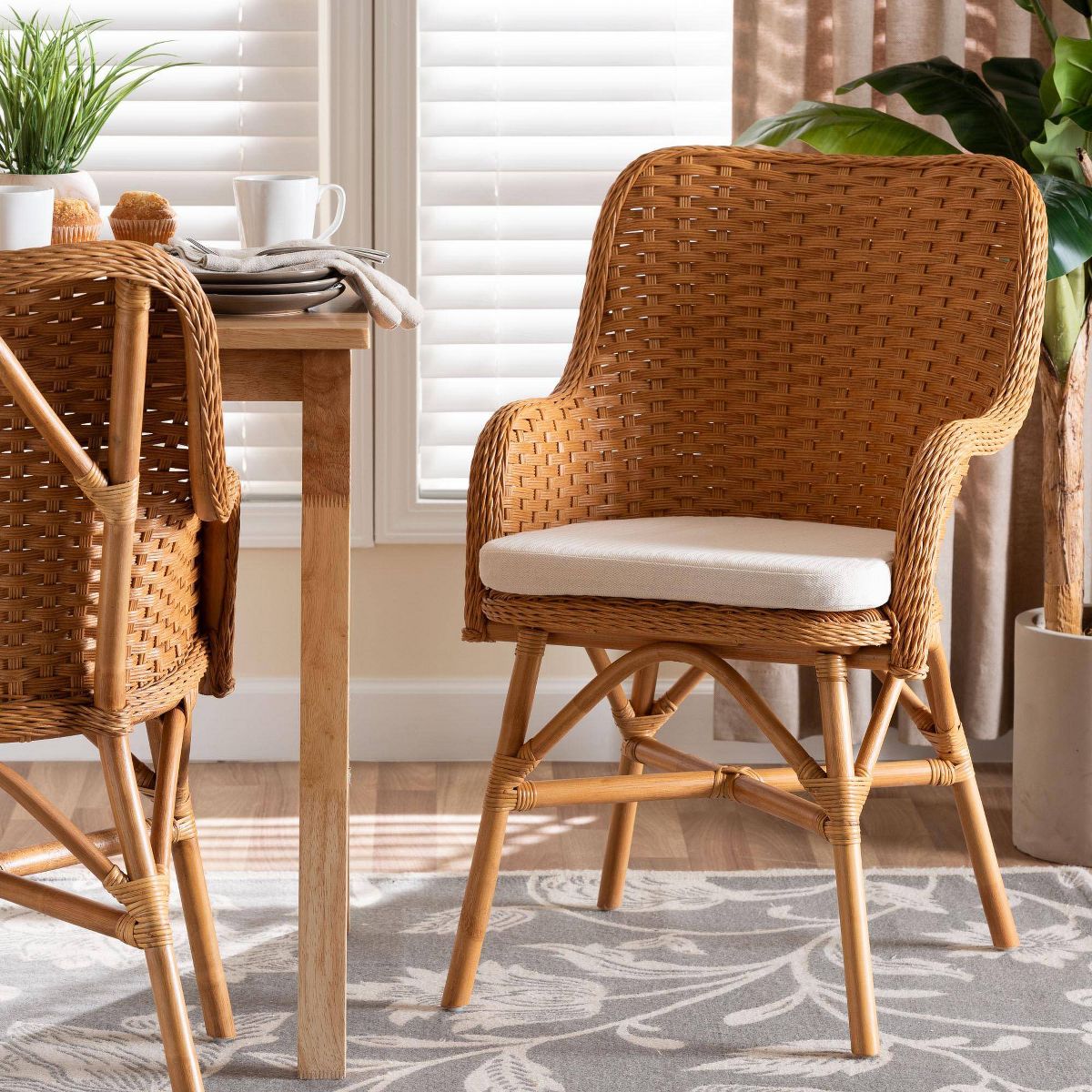 bali & pari Celsie Rattan Dining Chair Light Honey/White - thumbnail 3