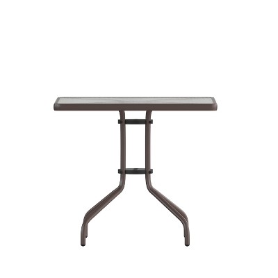 31.5" Clear Tempered Glass Square Outdoor Dining Table with Steel Base