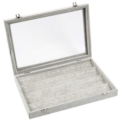 Jewelry Display Case, Grey Velvet (13.75 x 2 x 9.5 Inches)