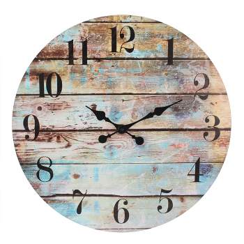 Round Rustic Wooden Wall Clock Blue - Stonebriar Collection