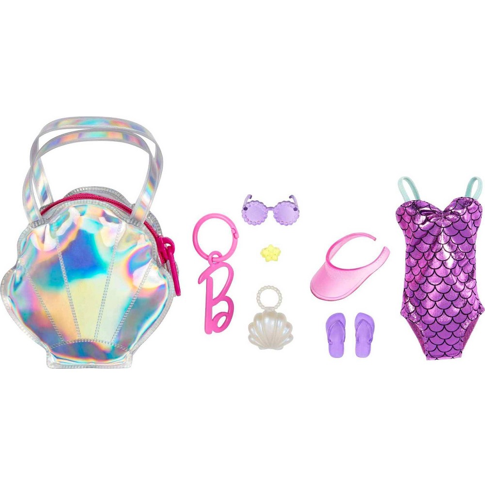 Photos - Doll Accessories Barbie Clothes, Deluxe Bag with Swimsuit and Themed Accessories 