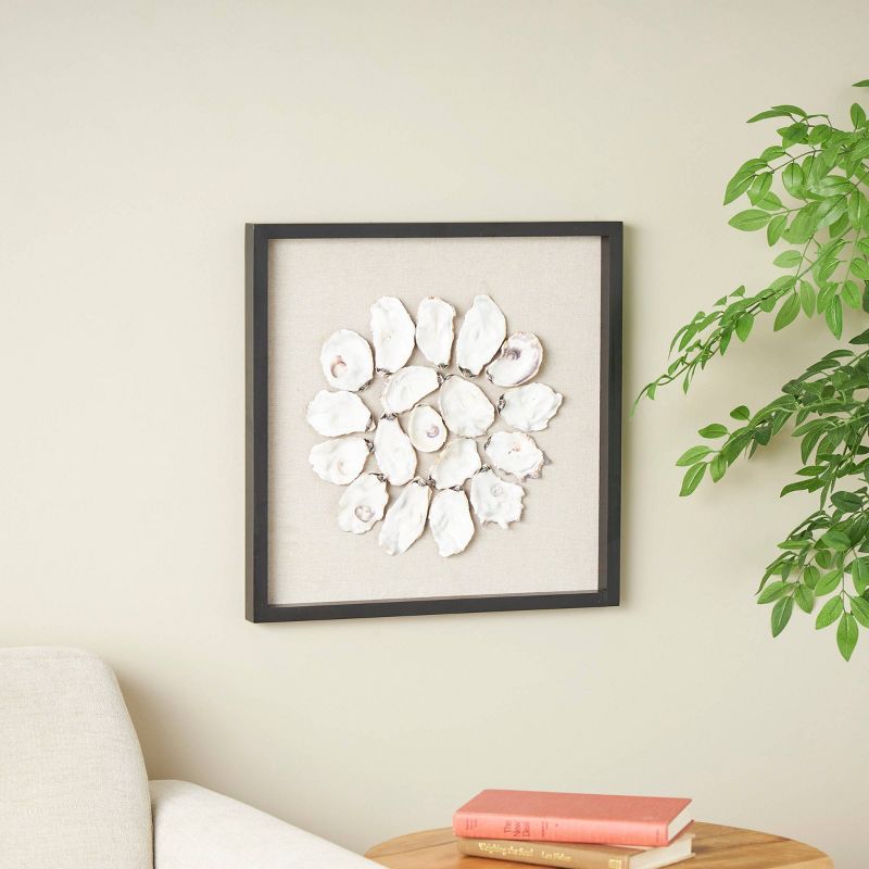 Shell Handmade Abstract Circular Wall Decor with Beige Linen Backing and Black Frame Cream - Olivia & May, 2 of 9