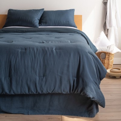 Twin Dark Blue French Linen and Cotton Bedskirt