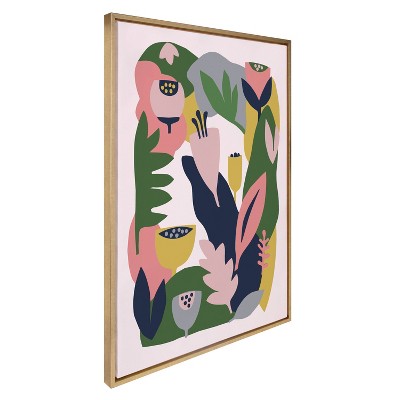 Myriam's Garden Pink and Green Canvas Print with Gold Frame