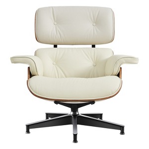 HomeRoots 27" Off White and Light Brown Tufted Genuine Leather Swivel Lounge Chair With Ottoman - 1 of 4