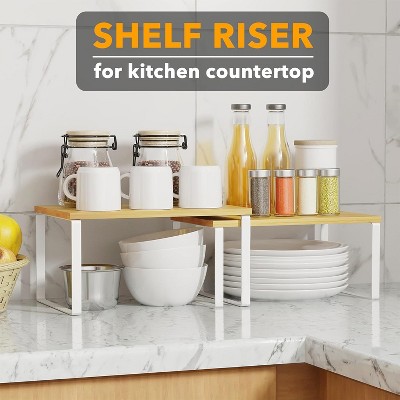 SpaceAid 2-Pack Kitchen Cabinet Shelf Racks, Expandable Spice Rack for Pantry & Cupboard Storage, White & Natural (Long) — фото 4