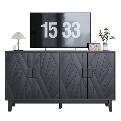 Lirago 55" Solid Wood Sideboard Buffet Cabine Kitchen Storage Cabinet with Adjustable Shelves Accent Cabinet with Doors Black