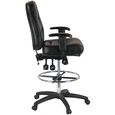 Adjustable Black Leather Drafting Chair with Swivel and Tilt