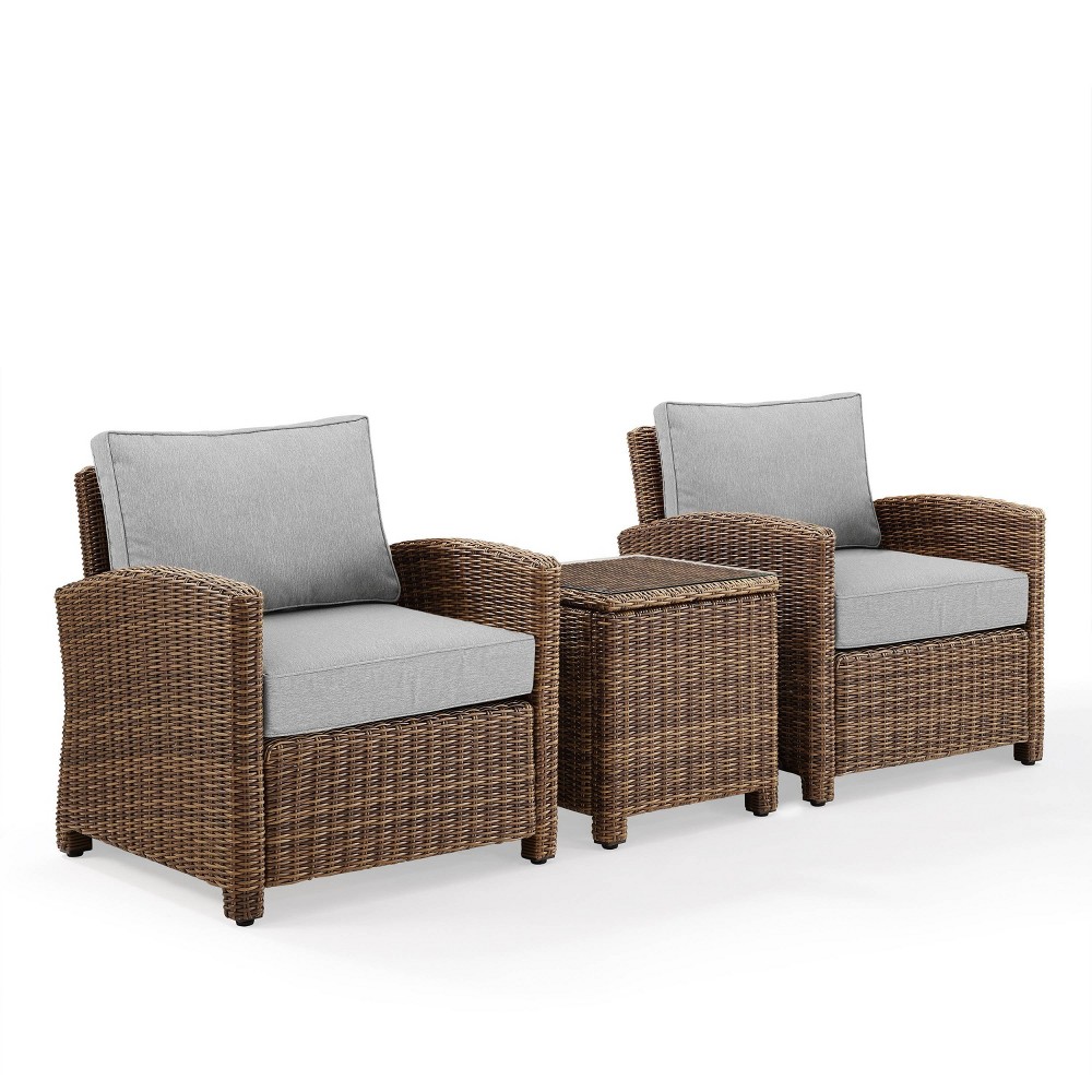 Photos - Garden Furniture Crosley Bradenton 3pc Outdoor Wicker Arm Chairs with Side Table - Gray/Weathered B 