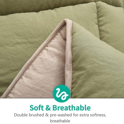 Reversible Moss Green and Deer Brown Microfiber Full Comforter