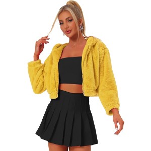 INSPIRE CHIC Women's Casual Hooded Zip Up Long Sleeve Cropped Faux Fur Jacket - 1 of 4