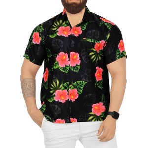 HAPPY BAY Men's Hawaiian Shirts Short Sleeve Button Down Shirt Floral Shirt Men Casual Holiday Summer Party Caribbean Shirts Funny - 1 of 4
