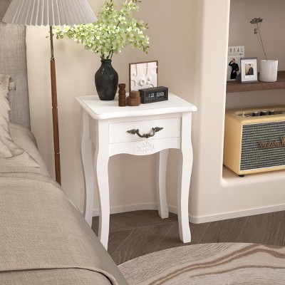 ORRD White Living Room Floor-standing Storage Table with 1 Drawer & 4 Curved Legs, Elegant Side Table for Living Room