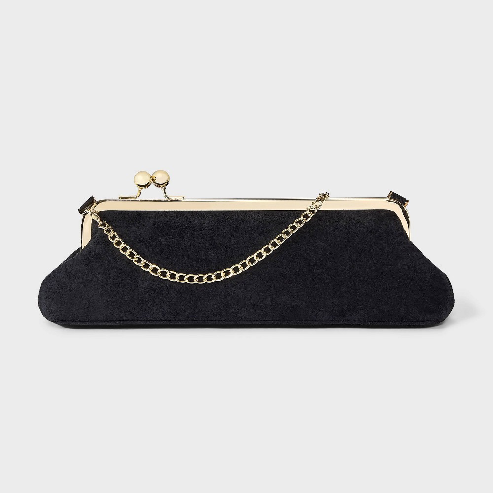 Faux Suede Asymmetrical Kiss Lock Clutch - A New Day™ Black