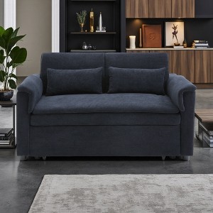 55" Velvet 2-Seater Pull-Out Sofa Bed with USB & Side Pockets - 1 of 4