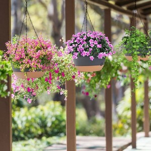 Angel Sar 4-Pack Hanging Planters, 9.64 Inch Self-Watering Pots with Drainage Holes, Removable Water Tray and Adjustable Chains for Indoor Outdoor - 1 of 4