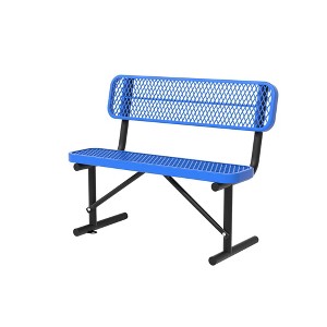 Itopfox Heavy Duty Metal Outdoor Park Bench with Backrest, Portable Frame for Commercial Use in Malls, Parks, Patios, Decks, Blue - 1 of 4