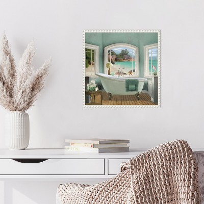 Oceanview Bath II White Framed Canvas Wall Art