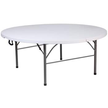 Flash Furniture 5.89-Foot Round Bi-Fold Granite White Plastic Banquet and Event Folding Table with Carrying Handle