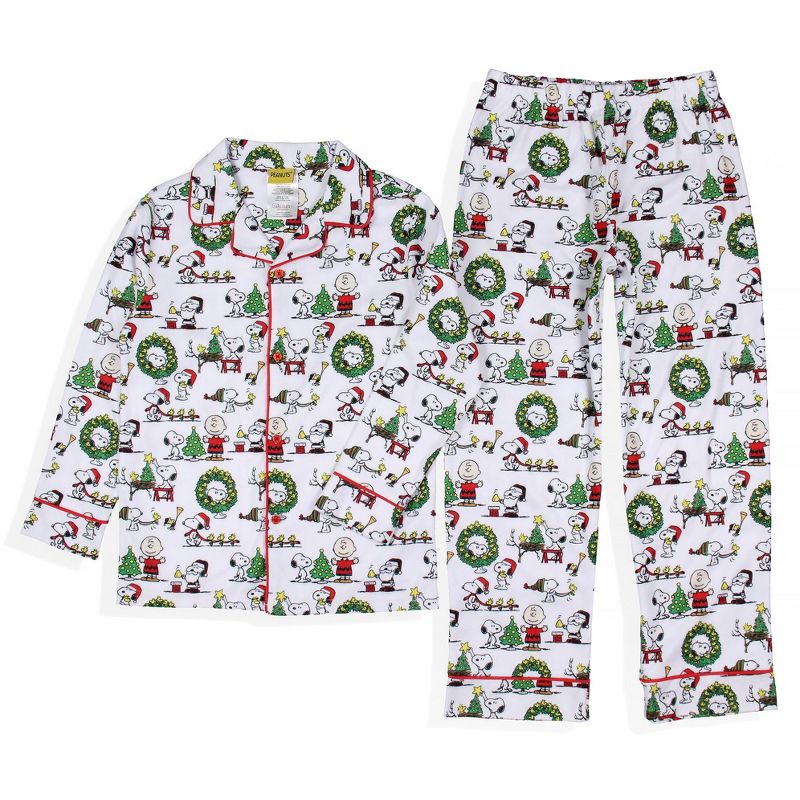 Peanuts Charlie Brown Snoopy Button Sleep Family Christmas Pajama Set White, 2 of 6