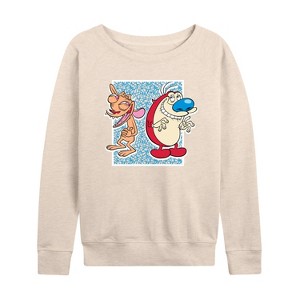 Women's - Ren & Stimpy - Friendly Laughter Lightweight French Terry Wide Neck Long Sleeve Shirt - 1 of 4