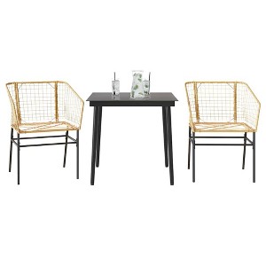 vidaXL 3 Piece Patio Dining Set - Brown Poly Rattan, Tempered Glass Tabletop - Perfect for Outdoor Garden/Patio Use - 1 of 4