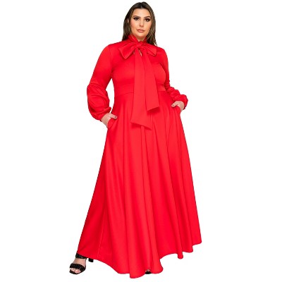 L I V D Women's Bella Donna Dress with Ribbon and Bishop Sleeves