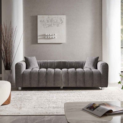 Modern 3-Seater Modular Sofa, Space-Saving Sofa for Living Room, Upholstered Couch with Metal Legs and Velvet Cover Pillows-Coolbibila