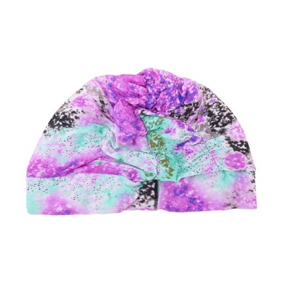 Unique Bargains Polyester Flower Pattern Swim Cap 5.91"x9.25" Purple 1 Pc
