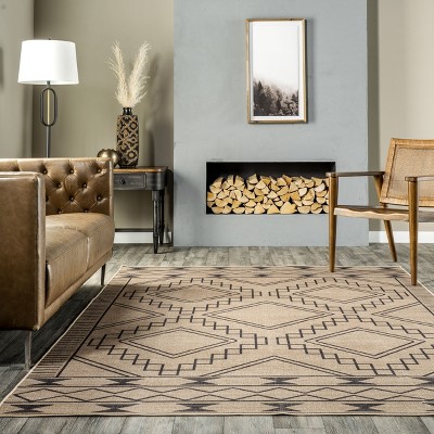 Moroccan Border Synthetic 23"x17" Washable Area Rug in Natural
