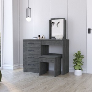CAVINAS with 4 Drawers Dressing Table with Mirror with Stool Grey Vanity Modern Design Makeup Desk for Bedroom - 1 of 4