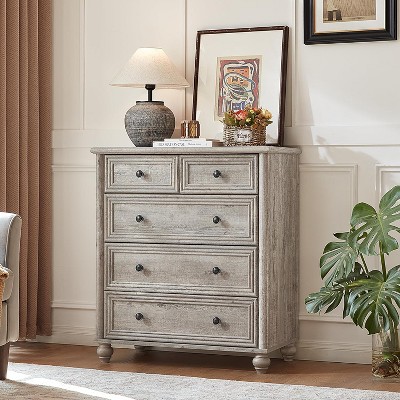 Gericco Farmhouse Dresser for Bedroom, 45" Tall Chest of Drawers, Dresser Rustic Storage Dressers Organizer with Metal Handle Closet